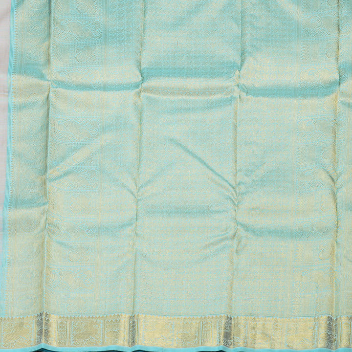 Hayagrivas Guava Handloom Kanjivaram Silk Saree with Sea Blue Border BD495-SBS