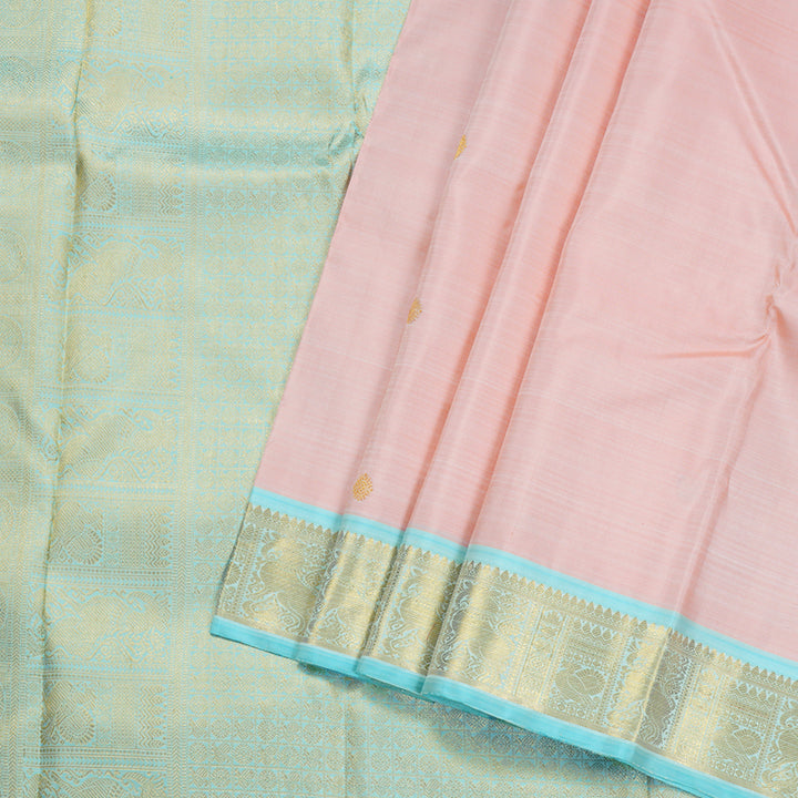 Hayagrivas Guava Handloom Kanjivaram Silk Saree with Sea Blue Border BD495-SBS