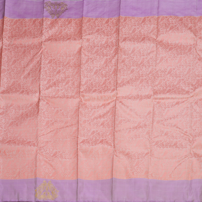 Hayagrivas Peach Pink Handloom Kanjivaram Silk Saree with Lavender Border BD496-SBS