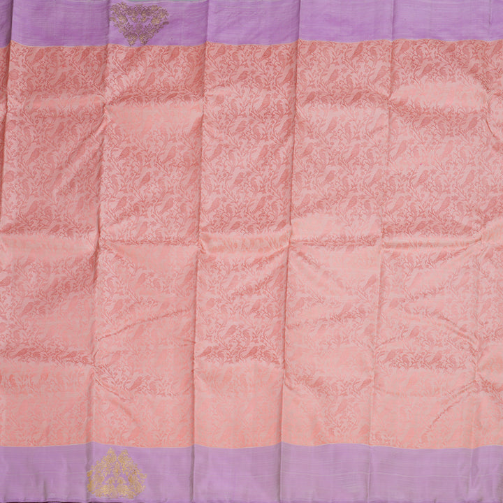 Hayagrivas Peach Pink Handloom Kanjivaram Silk Saree with Lavender Border BD496-SBS