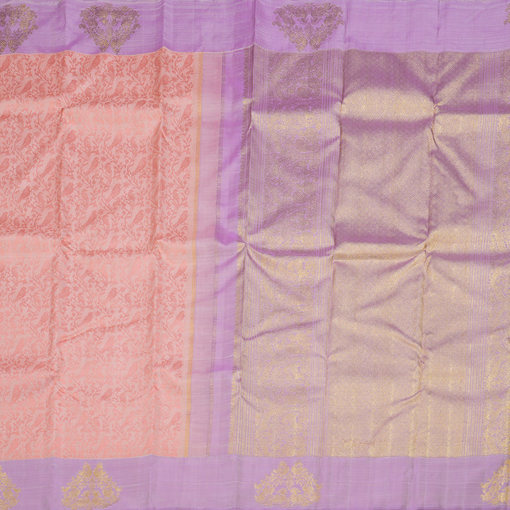 Hayagrivas Peach Pink Handloom Kanjivaram Silk Saree with Lavender Border BD496-SBS