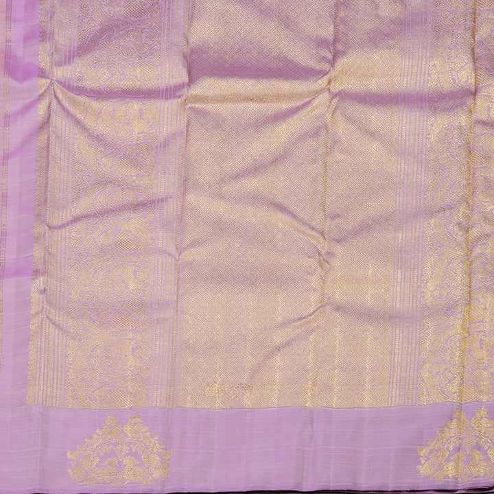 Hayagrivas Peach Pink Handloom Kanjivaram Silk Saree with Lavender Border BD496-SBS