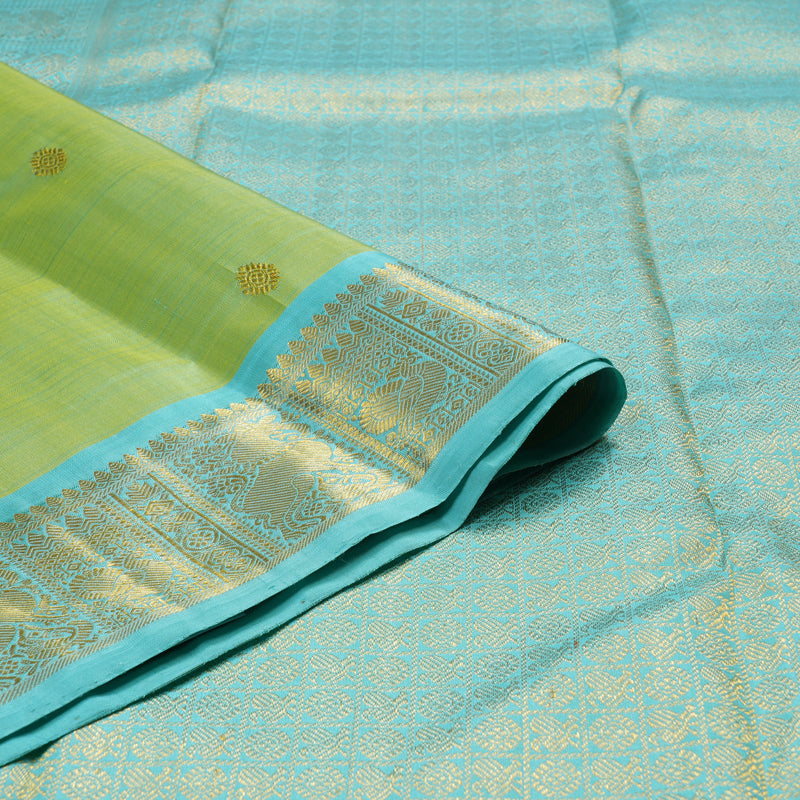 Hayagrivas Dual Tone (Green With Sea Blue) Handloom Kanjivaram Silk Saree with Sea Blue Border BD528-SBS