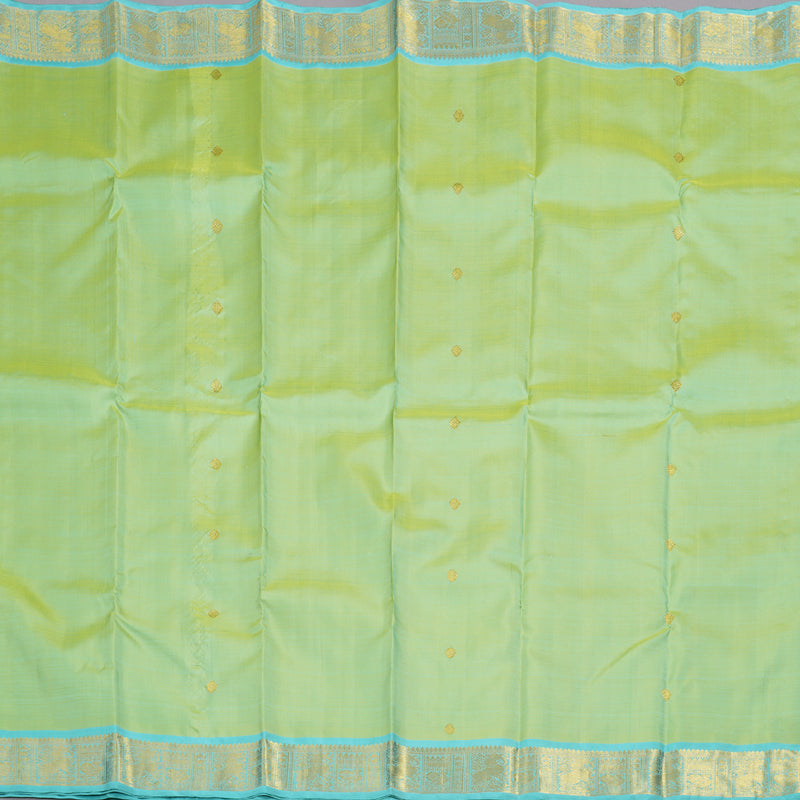 Hayagrivas Dual Tone (Green With Sea Blue) Handloom Kanjivaram Silk Saree with Sea Blue Border BD528-SBS