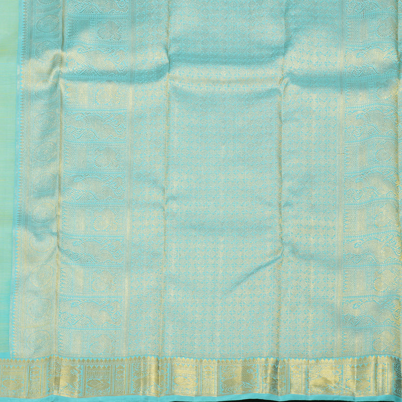 Hayagrivas Dual Tone (Green With Sea Blue) Handloom Kanjivaram Silk Saree with Sea Blue Border BD528-SBS