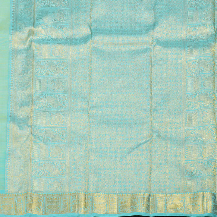 Hayagrivas Dual Tone (Green With Sea Blue) Handloom Kanjivaram Silk Saree with Sea Blue Border BD528-SBS