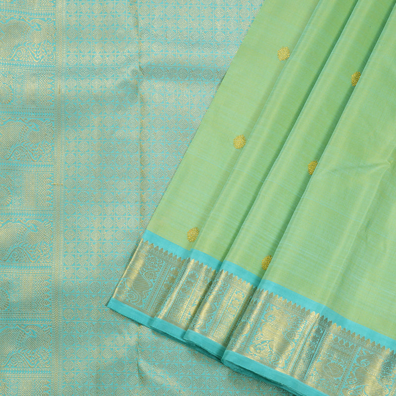 Hayagrivas Dual Tone (Green With Sea Blue) Handloom Kanjivaram Silk Saree with Sea Blue Border BD528-SBS