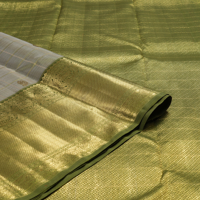 Hayagrivas Beige Handloom Kanjivaram Silk Saree with Olive Green Border BD549-SBS