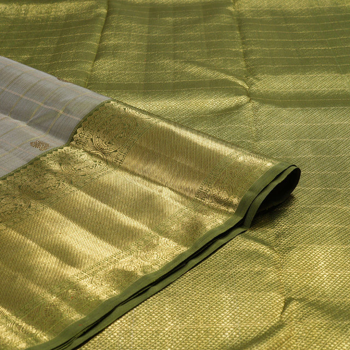 Hayagrivas Beige Handloom Kanjivaram Silk Saree with Olive Green Border BD549-SBS