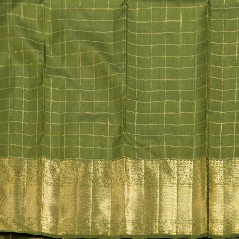 Hayagrivas Beige Handloom Kanjivaram Silk Saree with Olive Green Border BD549-SBS