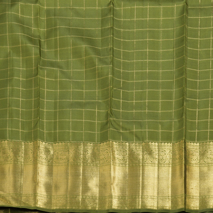 Hayagrivas Beige Handloom Kanjivaram Silk Saree with Olive Green Border BD549-SBS