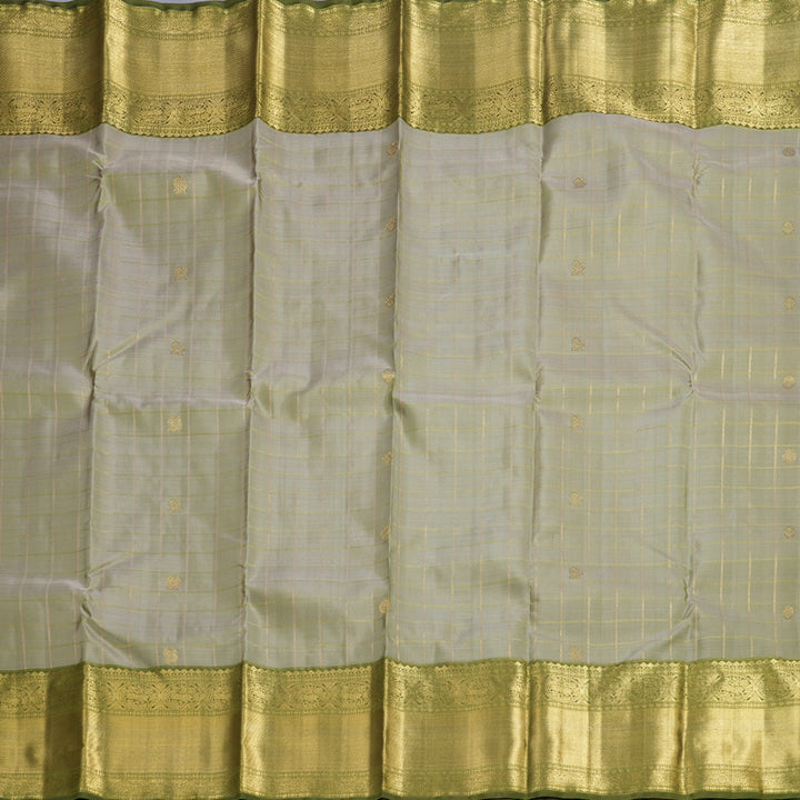 Hayagrivas Beige Handloom Kanjivaram Silk Saree with Olive Green Border BD549-SBS