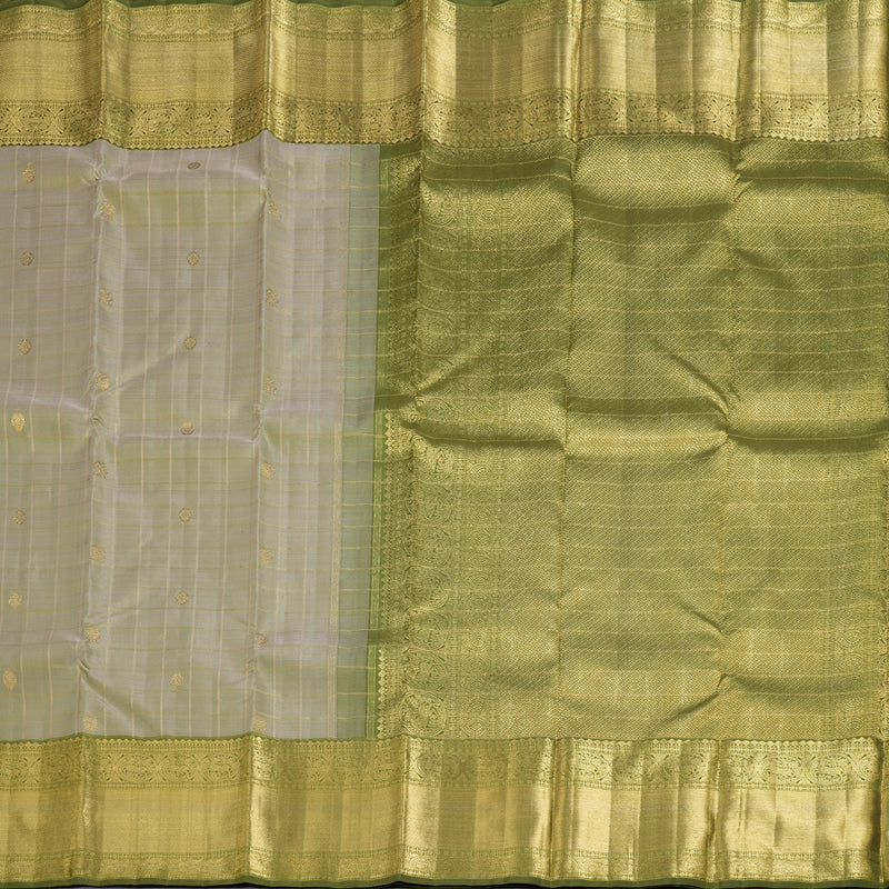 Hayagrivas Beige Handloom Kanjivaram Silk Saree with Olive Green Border BD549-SBS