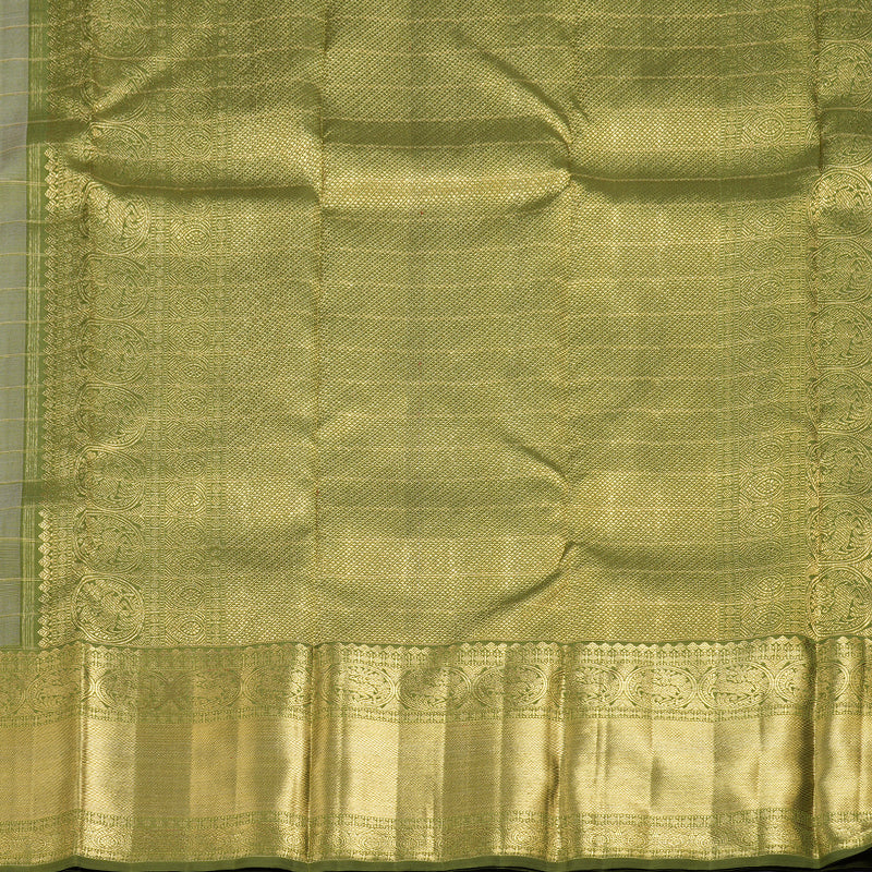 Hayagrivas Beige Handloom Kanjivaram Silk Saree with Olive Green Border BD549-SBS