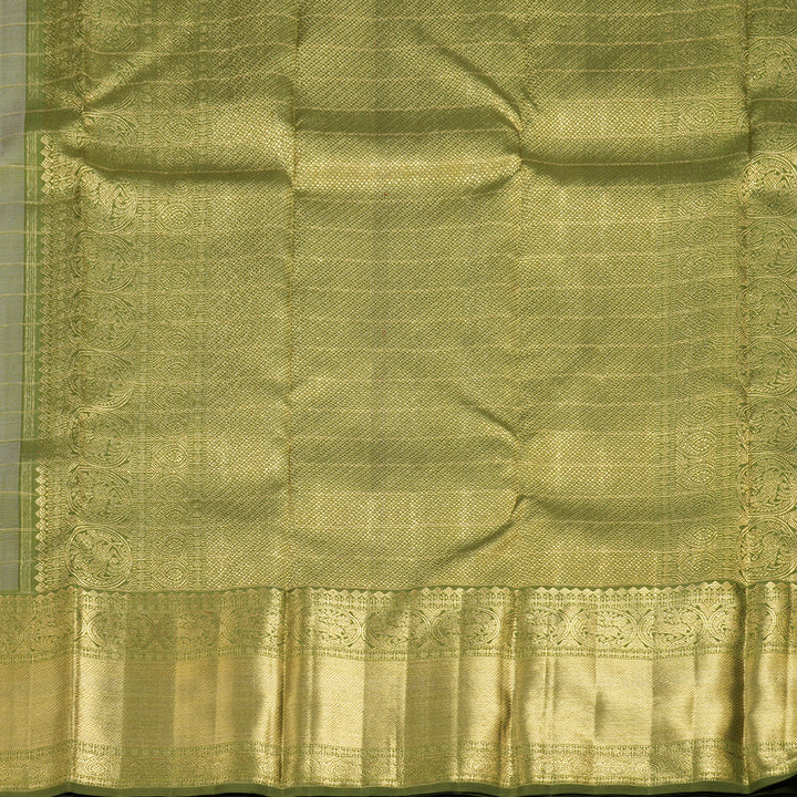 Hayagrivas Beige Handloom Kanjivaram Silk Saree with Olive Green Border BD549-SBS