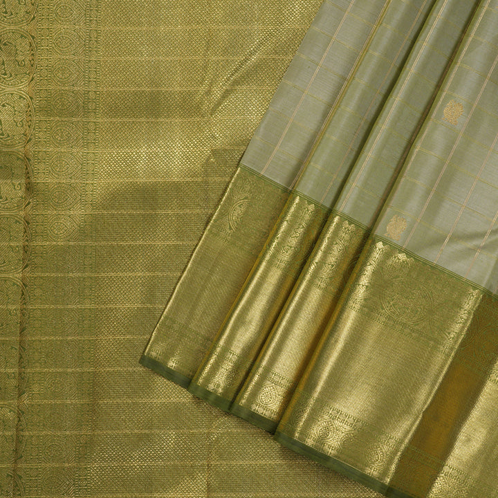 Hayagrivas Beige Handloom Kanjivaram Silk Saree with Olive Green Border BD549-SBS