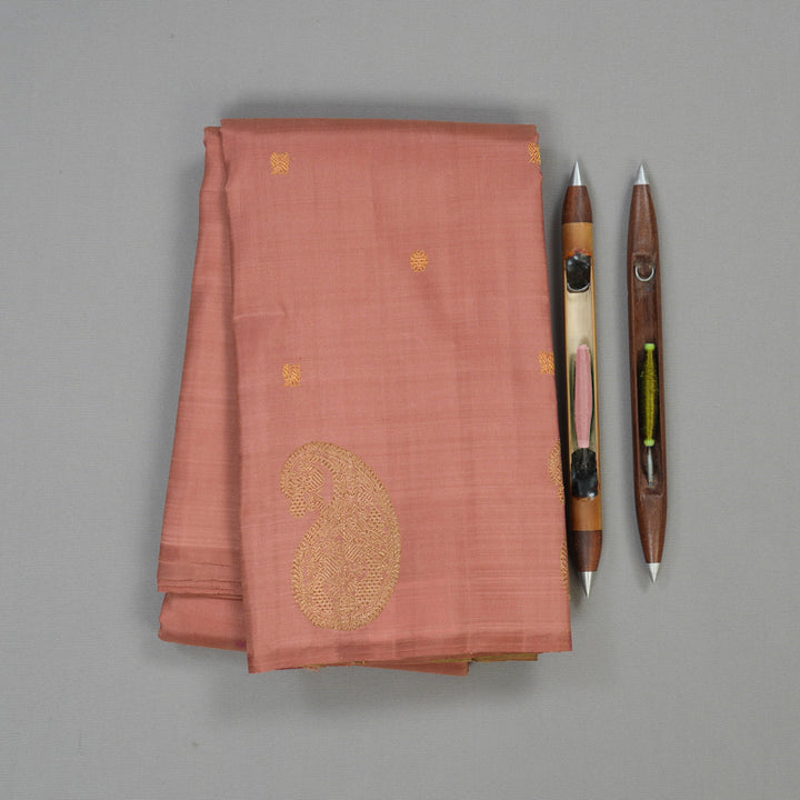 Hayagrivas Handloom Kanjivaram silk saree in Delicate Borderless Onion pink with Sandal BE110-SBS