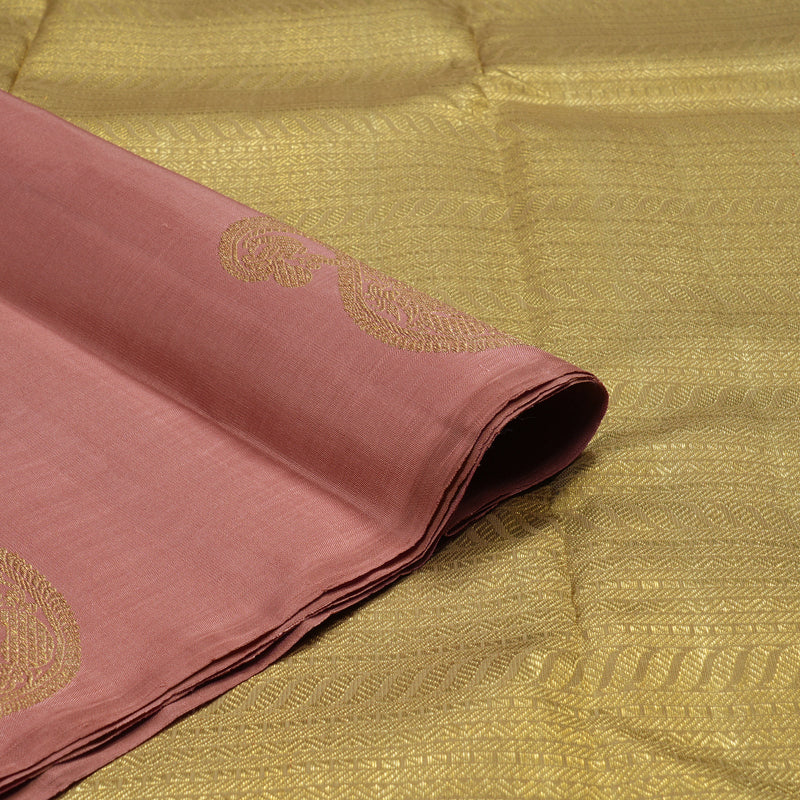 Hayagrivas Handloom Kanjivaram silk saree in Delicate Borderless Onion pink with Sandal BE110-SBS