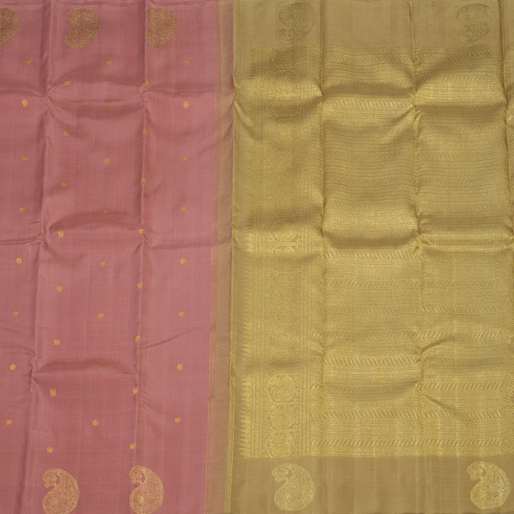 Hayagrivas Handloom Kanjivaram silk saree in Delicate Borderless Onion pink with Sandal BE110-SBS