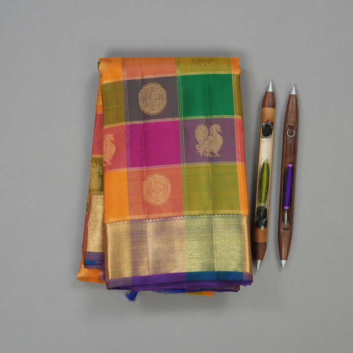 Hayagrivas Handloom Kanjivaram silk saree in Multi colour with Purple Paalum Pazhamum  BE124-SBS