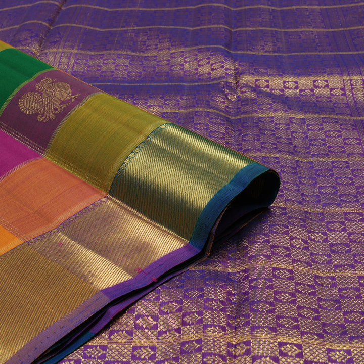 Hayagrivas Handloom Kanjivaram silk saree in Multi colour with Purple Paalum Pazhamum  BE124-SBS