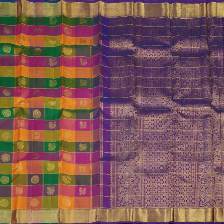 Hayagrivas Handloom Kanjivaram silk saree in Multi colour with Purple Paalum Pazhamum  BE124-SBS
