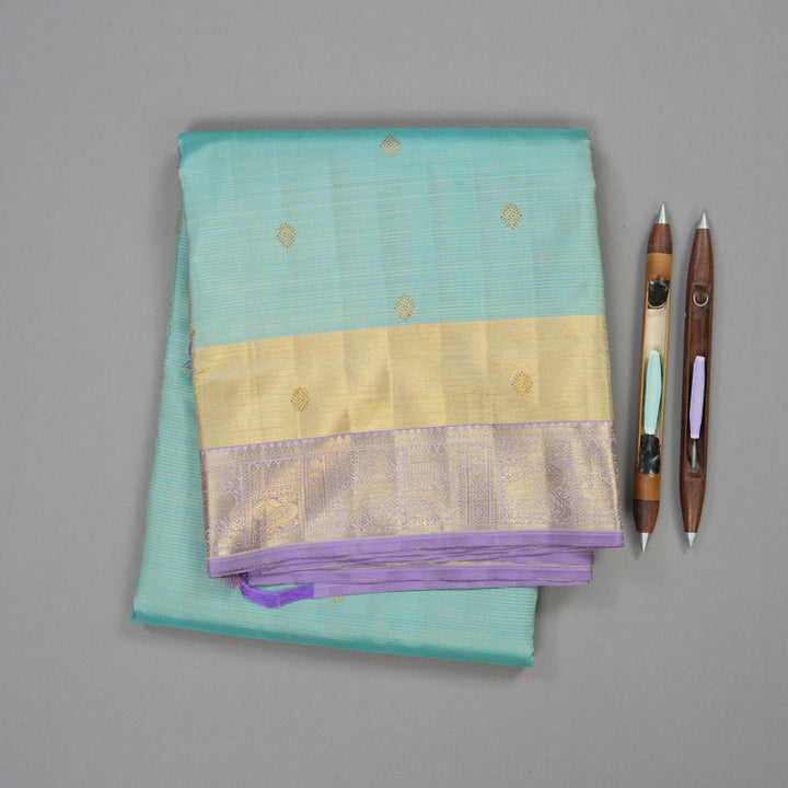 Hayagrivas Handloom Kanjivaram Nine yards silk saree in Light sky blue with lavendar BE133-SBS