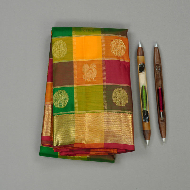Hayagrivas Multi Colour Checks Handloom Kanjivaram Silk Saree BE58-SBS
