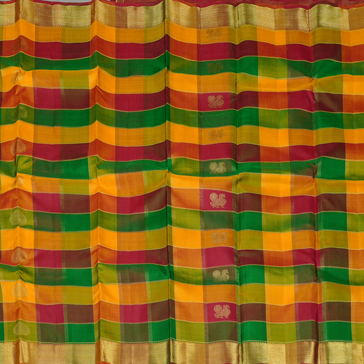 Hayagrivas Multi Colour Checks Handloom Kanjivaram Silk Saree BE58-SBS