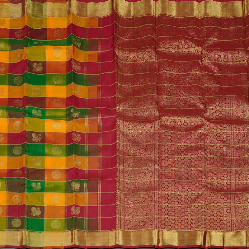 Hayagrivas Multi Colour Checks Handloom Kanjivaram Silk Saree BE58-SBS
