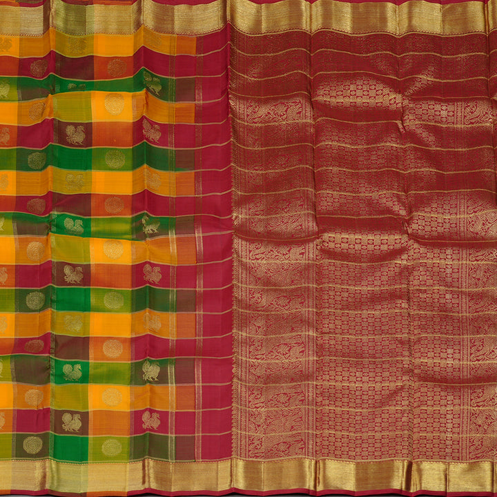 Hayagrivas Multi Colour Checks Handloom Kanjivaram Silk Saree BE58-SBS