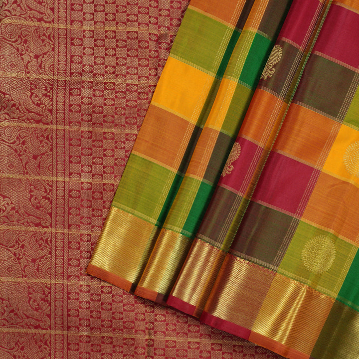 Hayagrivas Multi Colour Checks Handloom Kanjivaram Silk Saree BE58-SBS