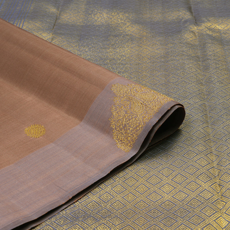 Hayagrivas Elegant Kanjivaram Silk Saree in Opulent Muted Brown with Light Lavendar BE259-SBS