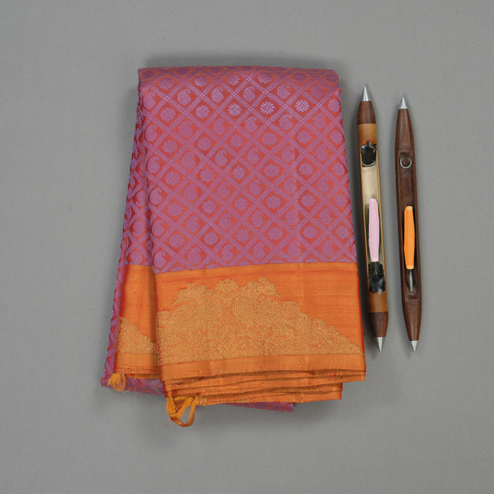 Hayagrivas Premium Kanjivaram Silk Saree in Delicate Dusty Mauve with Mango Orange BE271-SBS