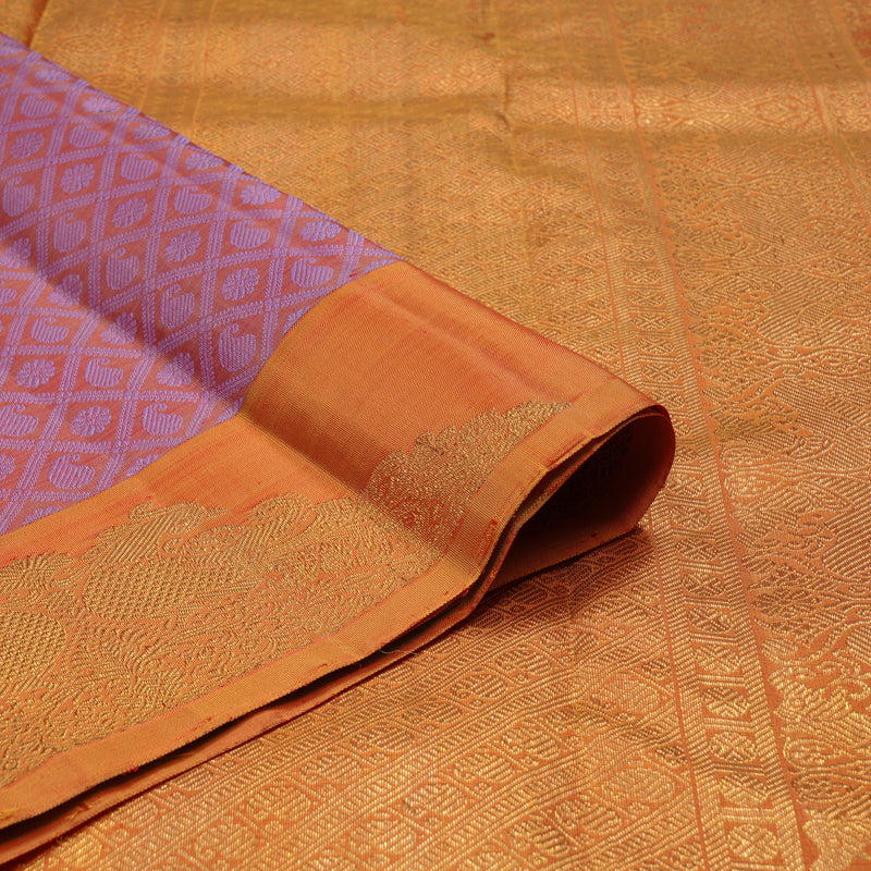 Hayagrivas Premium Kanjivaram Silk Saree in Delicate Dusty Mauve with Mango Orange BE271-SBS
