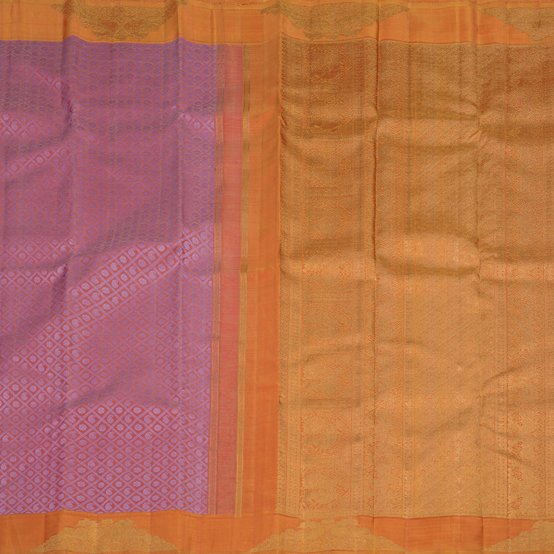 Hayagrivas Premium Kanjivaram Silk Saree in Delicate Dusty Mauve with Mango Orange BE271-SBS