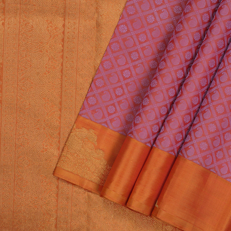 Hayagrivas Premium Kanjivaram Silk Saree in Delicate Dusty Mauve with Mango Orange BE271-SBS