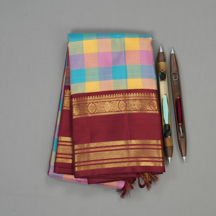 Hayagrivas Handloom Pure Kanjivaram Silk Saree in Multi Colour Checks BE280-SBS