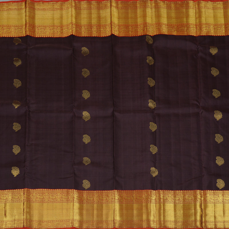 Hayagrivas Dark Brown Handloom Kanjivaram Silk Saree with Burnt Orange Border BE30-SBS