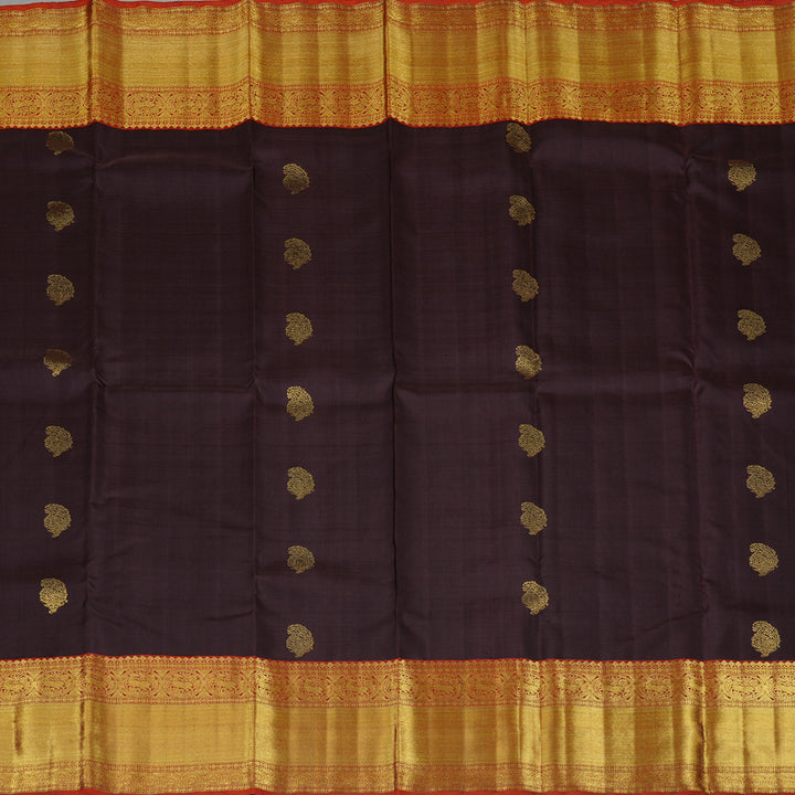 Hayagrivas Dark Brown Handloom Kanjivaram Silk Saree with Burnt Orange Border BE30-SBS