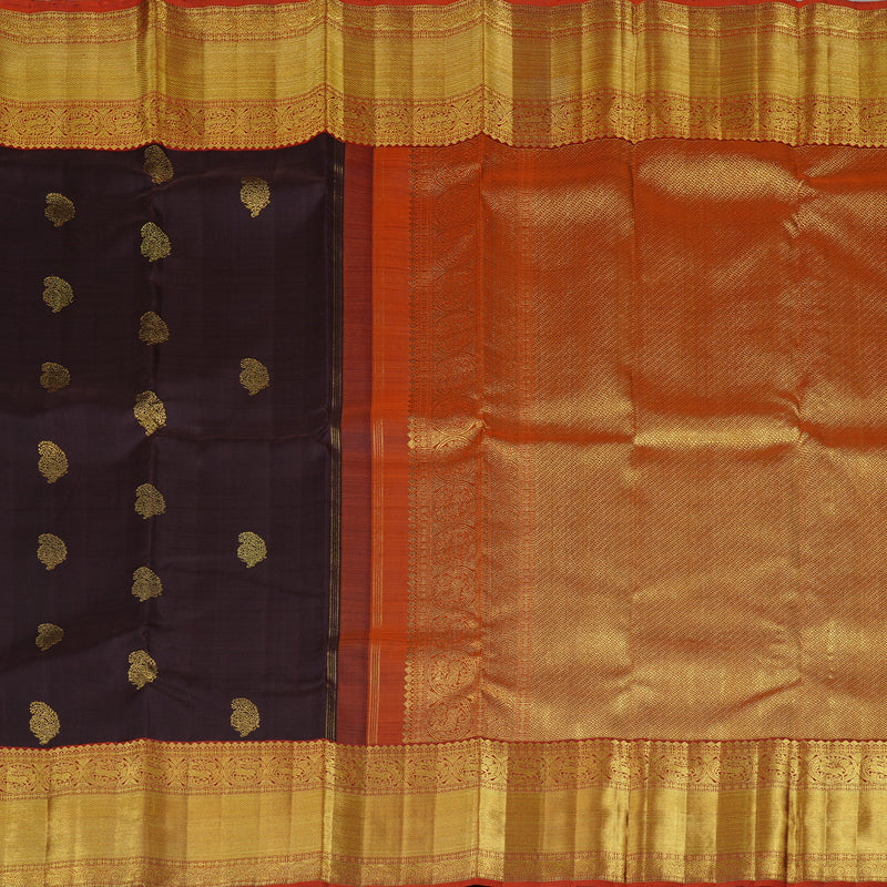 Hayagrivas Dark Brown Handloom Kanjivaram Silk Saree with Burnt Orange Border BE30-SBS