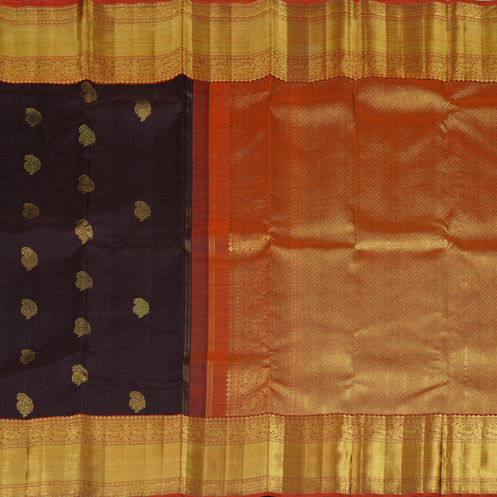 Hayagrivas Dark Brown Handloom Kanjivaram Silk Saree with Burnt Orange Border BE30-SBS