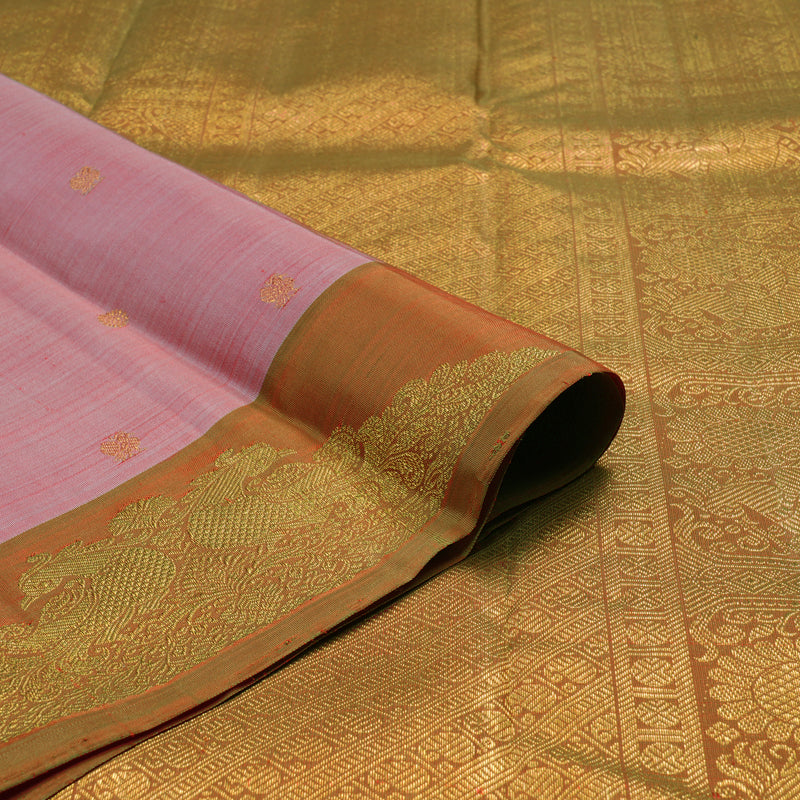 Hayagrivas Handwoven Kanjivaram Silk Saree in beautiful Blush pink with Antique gold contrast BE307-SBS