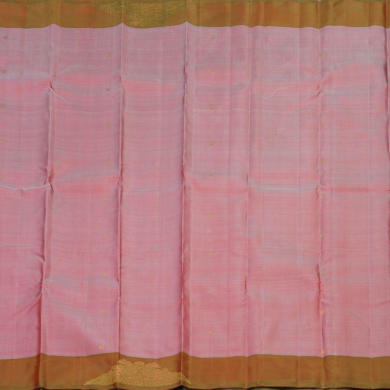 Hayagrivas Handwoven Kanjivaram Silk Saree in beautiful Blush pink with Antique gold contrast BE307-SBS