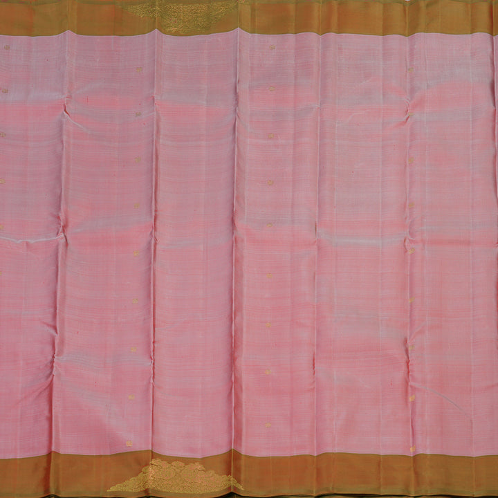 Hayagrivas Handwoven Kanjivaram Silk Saree in beautiful Blush pink with Antique gold contrast BE307-SBS
