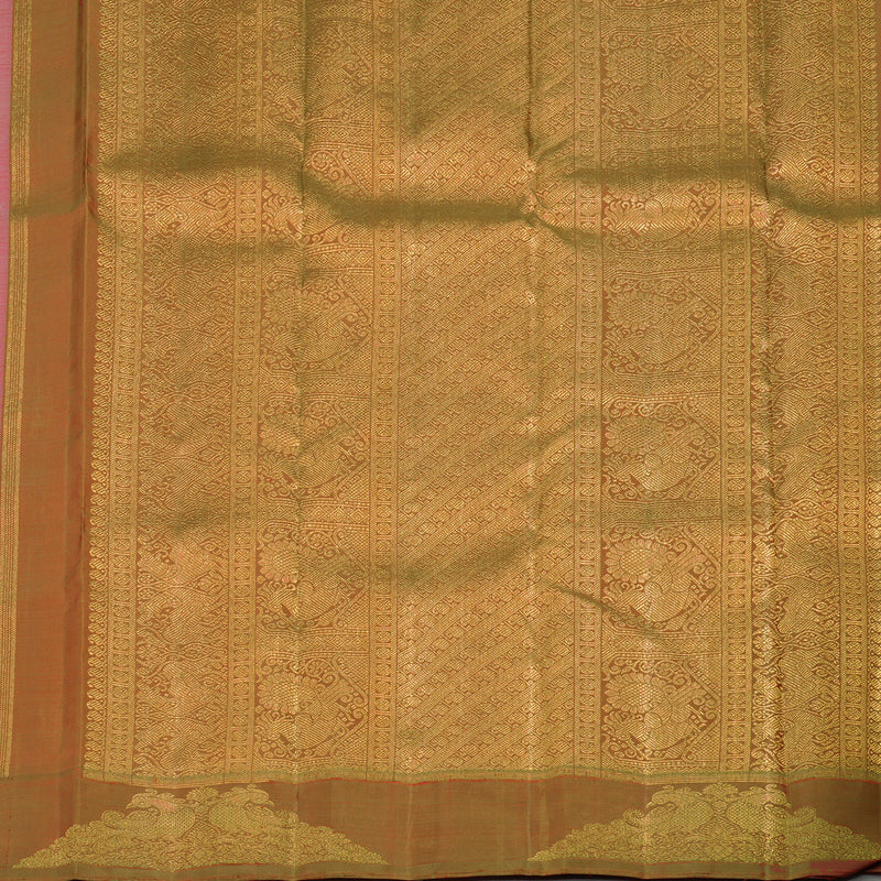 Hayagrivas Handwoven Kanjivaram Silk Saree in beautiful Blush pink with Antique gold contrast BE307-SBS