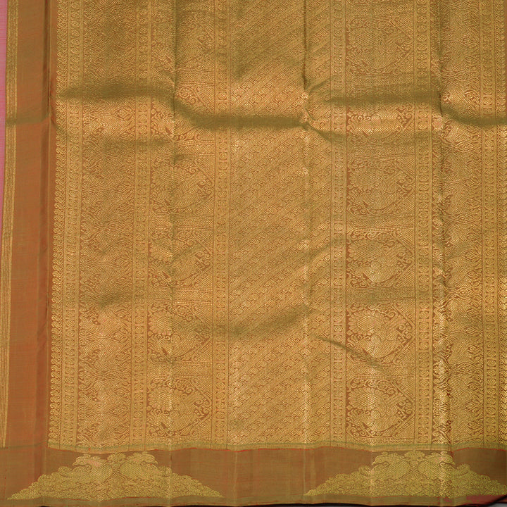 Hayagrivas Handwoven Kanjivaram Silk Saree in beautiful Blush pink with Antique gold contrast BE307-SBS