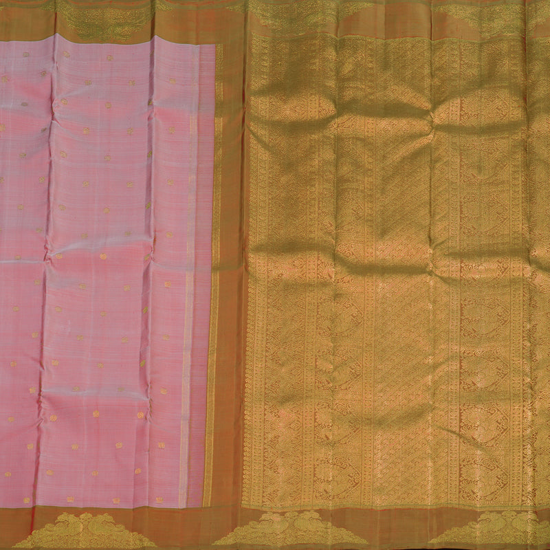 Hayagrivas Handwoven Kanjivaram Silk Saree in beautiful Blush pink with Antique gold contrast BE307-SBS