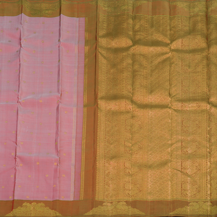 Hayagrivas Handwoven Kanjivaram Silk Saree in beautiful Blush pink with Antique gold contrast BE307-SBS