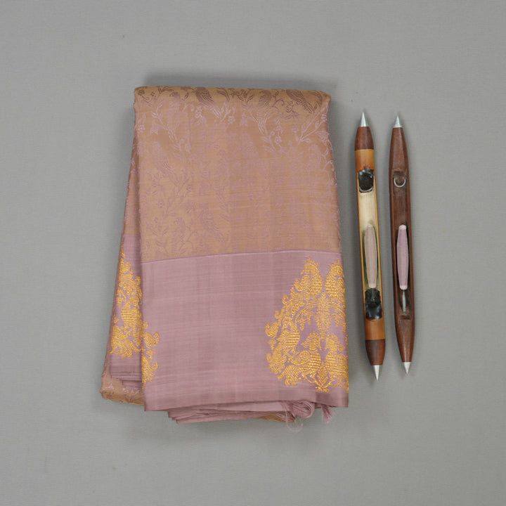 Hayagrivas Handloom Dusky Brown Kanjivaram Silk Saree with Dusky Pink Border BE317-SBS